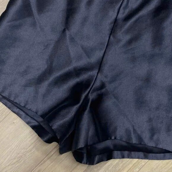 Elegant Black Lace Top and Satin Shorts Romper - Picture 3 of 3